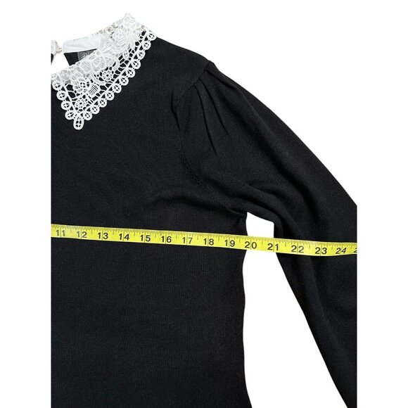 adrianna papell Women Sweater Black White Lace Long Sleeves NWOT - Picture 9 of 10